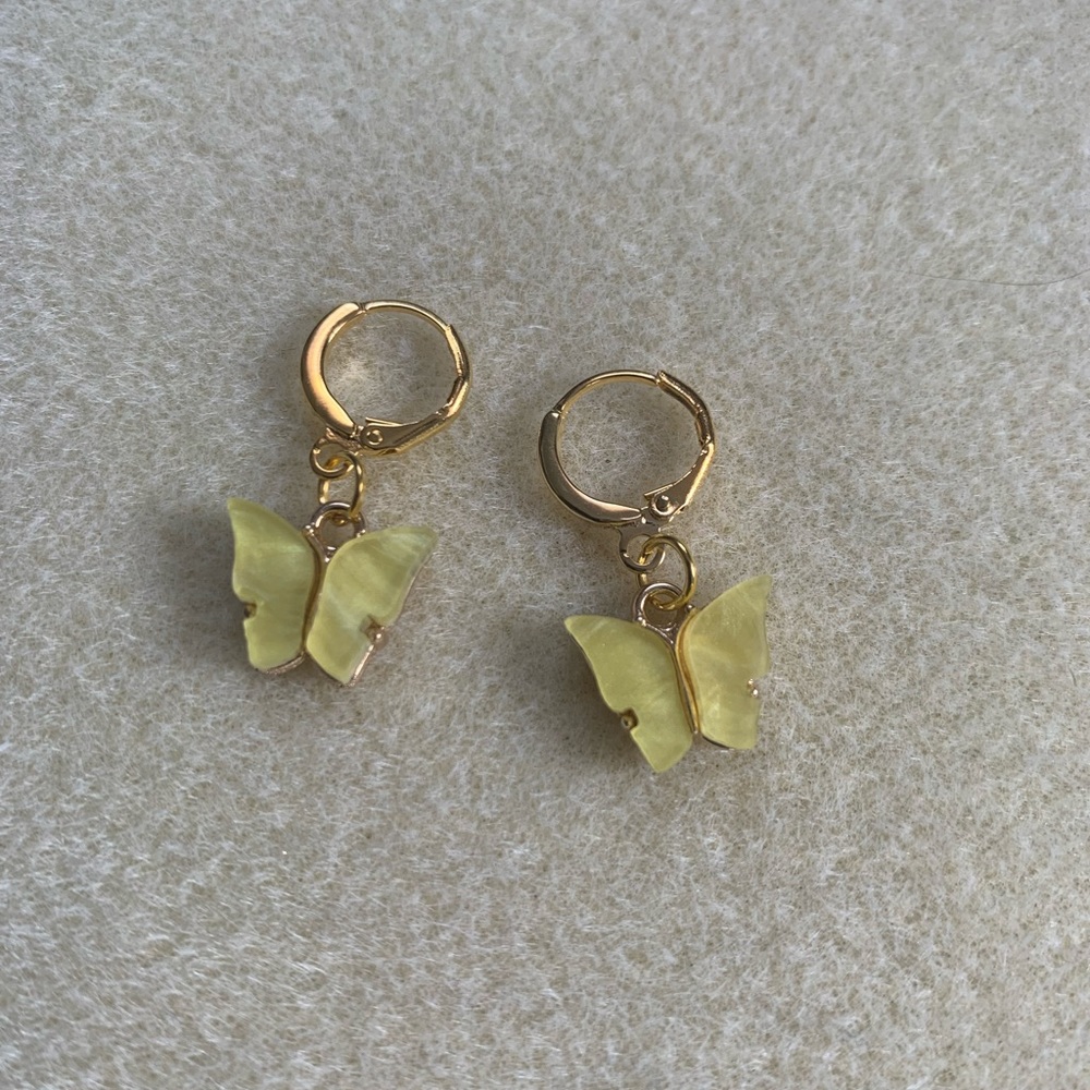 *3 for $20* Yellow and Gold Acrylic Butterfly Huggie Hoop Earrings